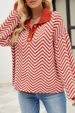 Casual Geometric Buttons Weave Turndown Collar Tops