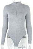 Sexy Simplicity Solid Zipper Half A Turtleneck Skinny Bodysuits