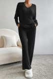 Casual Daily Solid V Neck Long Sleeve Two Pieces