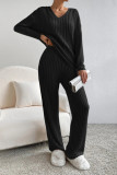 Casual Daily Solid V Neck Long Sleeve Two Pieces