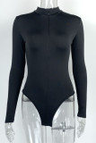 Sexy Simplicity Solid Zipper Half A Turtleneck Skinny Bodysuits