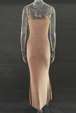 Sexy Solid See-through Hot Drill U Neck Sling Dress Dresses