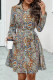 Vintage Elegant Geometric Print Bandage Turndown Collar Shirt Dress Dresses