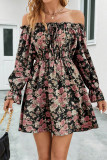 Sweet Elegant Floral Frenulum Off the Shoulder Printed Dress Dresses