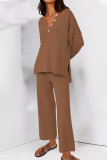 Simplicity Solid Buttons O Neck Long Sleeve Two Pieces