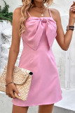 Sweet Elegant Solid With Bow Sling Dress Dresses