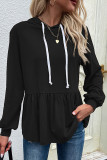 Casual Sportswear Solid Draw String Hooded Collar Tops