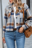 Casual College Plaid Pocket Contrast Turndown Collar Outerwear