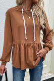 Casual Sportswear Solid Draw String Hooded Collar Tops