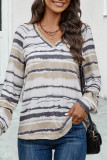 Casual Striped Contrast V Neck Tops
