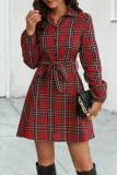 Casual Plaid Bandage Contrast Turndown Collar Shirt Dress Dresses
