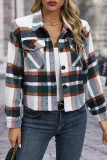 Casual College Plaid Pocket Contrast Turndown Collar Outerwear