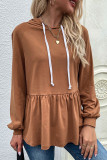 Casual Sportswear Solid Draw String Hooded Collar Tops
