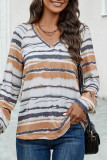 Casual Striped Contrast V Neck Tops