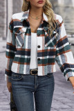 Casual College Plaid Pocket Contrast Turndown Collar Outerwear