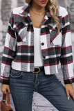 Casual College Plaid Pocket Contrast Turndown Collar Outerwear
