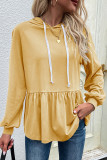 Casual Sportswear Solid Draw String Hooded Collar Tops