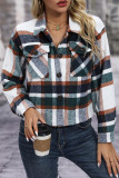 Casual College Plaid Pocket Contrast Turndown Collar Outerwear