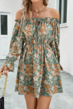Sweet Elegant Floral Frenulum Off the Shoulder Printed Dress Dresses