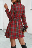 Casual Plaid Bandage Contrast Turndown Collar Shirt Dress Dresses