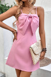 Sweet Elegant Solid With Bow Sling Dress Dresses
