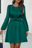 Sweet Elegant Solid Fold O Neck Pencil Skirt Dresses