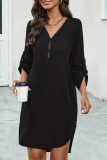 Casual Simplicity Solid Asymmetrical Zipper Zipper Collar Shirt Dress Dresses