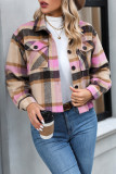 Casual College Plaid Pocket Contrast Turndown Collar Outerwear