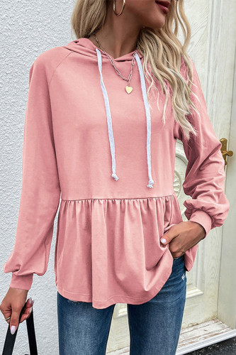 Casual Sportswear Solid Draw String Hooded Collar Tops