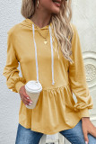Casual Sportswear Solid Draw String Hooded Collar Tops