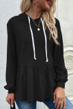 Casual Sportswear Solid Draw String Hooded Collar Tops