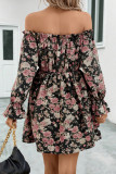 Sweet Elegant Floral Frenulum Off the Shoulder Printed Dress Dresses