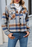 Casual College Plaid Pocket Contrast Turndown Collar Outerwear