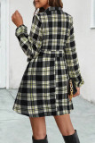 Casual Plaid Bandage Contrast Turndown Collar Shirt Dress Dresses