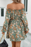 Sweet Elegant Floral Frenulum Off the Shoulder Printed Dress Dresses