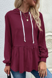 Casual Sportswear Solid Draw String Hooded Collar Tops