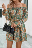 Sweet Elegant Floral Frenulum Off the Shoulder Printed Dress Dresses
