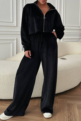 Casual Simplicity Solid Pocket Turndown Collar Long Sleeve Two Pieces