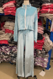 Casual Simplicity Solid Pocket Turndown Collar Long Sleeve Two Pieces