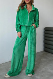 Casual Simplicity Solid Pocket Turndown Collar Long Sleeve Two Pieces