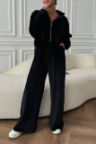 Casual Simplicity Solid Pocket Turndown Collar Long Sleeve Two Pieces