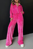 Casual Simplicity Solid Pocket Turndown Collar Long Sleeve Two Pieces