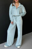 Casual Simplicity Solid Pocket Turndown Collar Long Sleeve Two Pieces