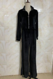 Casual Simplicity Solid Pocket Turndown Collar Long Sleeve Two Pieces