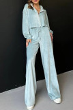 Casual Simplicity Solid Pocket Turndown Collar Long Sleeve Two Pieces