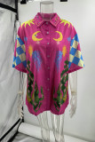 Casual Vintage Print Patchwork Long Sleeve Two Pieces