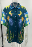 Casual Vintage Print Patchwork Long Sleeve Two Pieces