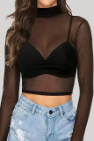 Sexy Solid See-through Turtleneck Tops