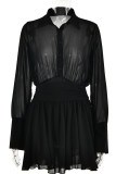 Sweet Elegant Solid Buckle Turndown Collar Waist Skirt Dresses