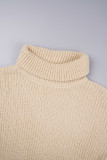 Casual Simplicity Solid Slit Turtleneck Tops(No Belt)